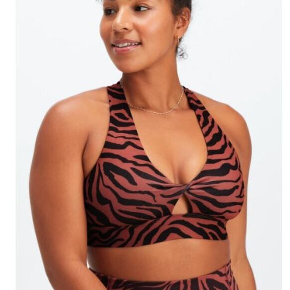 Fabletics Oasis Twist Mahogany Zebra Stripe Sports Bra - Picture 1 of 10
